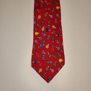 John Henry Men’s 58" Christmas Tie Red Ornaments 100% Silk Twill Made in USA